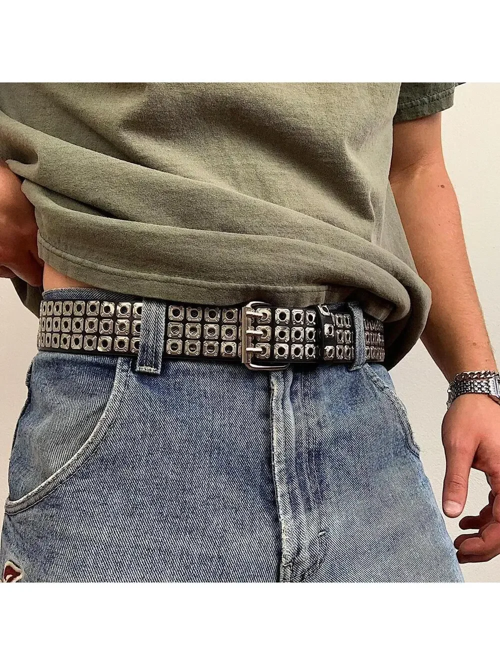 Cyber Grunge y2k 2000s style light silver studded belt. Nice quality. 42 inches